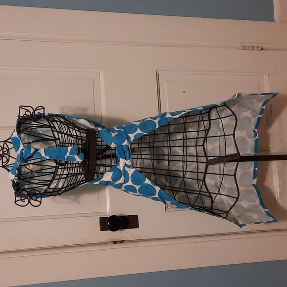 Embroidered Turquoise Blue Cotton Polk-A-Dot Chef Kitchen Apron Baker Chef Cook - Picture 4 of 6